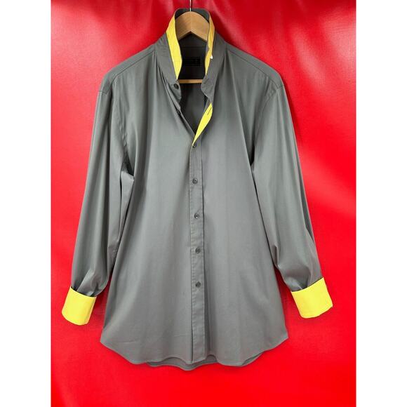 Prada Gray Yellow Undertone Long Sleeve Fitted Button Shirt Dry Cleaned Size 42